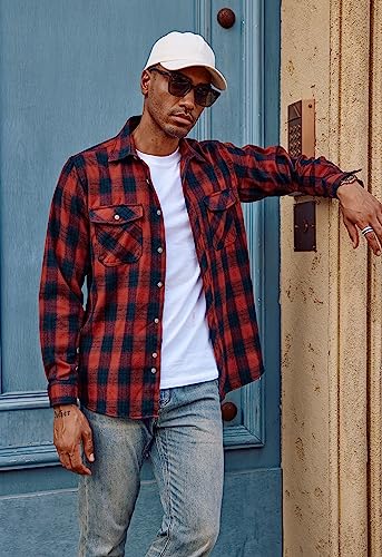 PJ PAUL JONES Mens Flannel Plaid Shirt Casual Long Sleeve Button Down Shirts with Pockets3