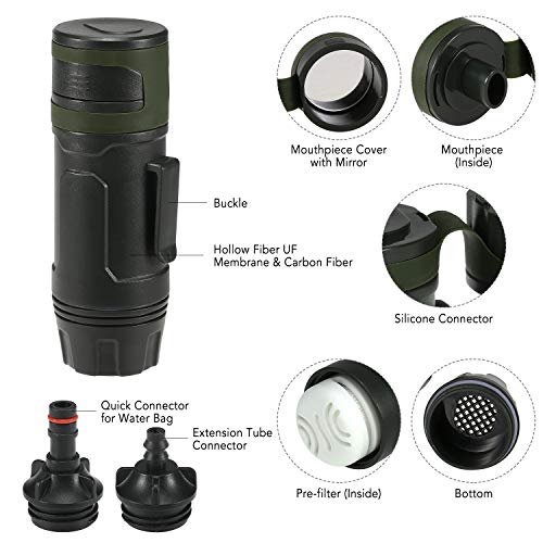 Loijon Sistema de filtragem de água da palha do filtro de água portátil com espelho para emergência