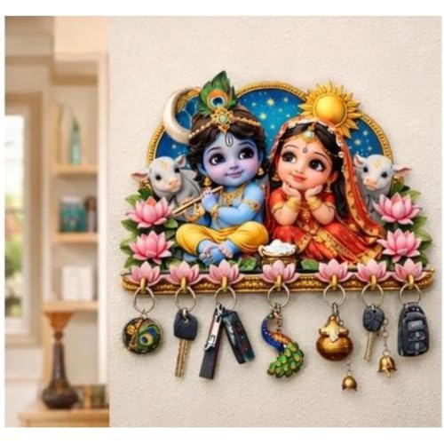 Khushansh Crafts Khusansh Craft Wooden Bal Radha Krishna Key Holder, - Image 5