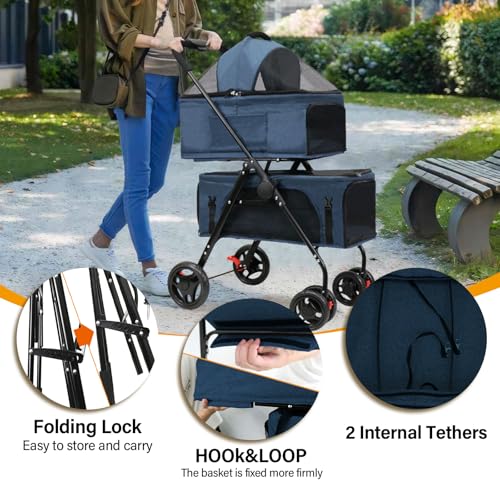 BDL Carrinho de bebê duplo para 2 cães/gatos – Carrinho dobrável de 4 rodas com suporte de viagem re