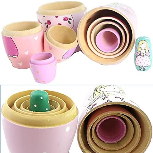 Miniatura 3 de Linda princesa ángel con vestido rosa, morado y verde, muñecas anidables hechas a mano, muñecas Matryoshka, juego de 5 piezas, regalo para niños y