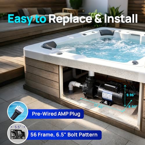 Image of Aquastrong Spa Pump, 2HP Dual Speed Hot Tub Pump, 56 Frame, Up to 9,246 GPH, 115V Durable Motor, Easy Installation, Compatible with Most Hot Tubs & Spa Systems