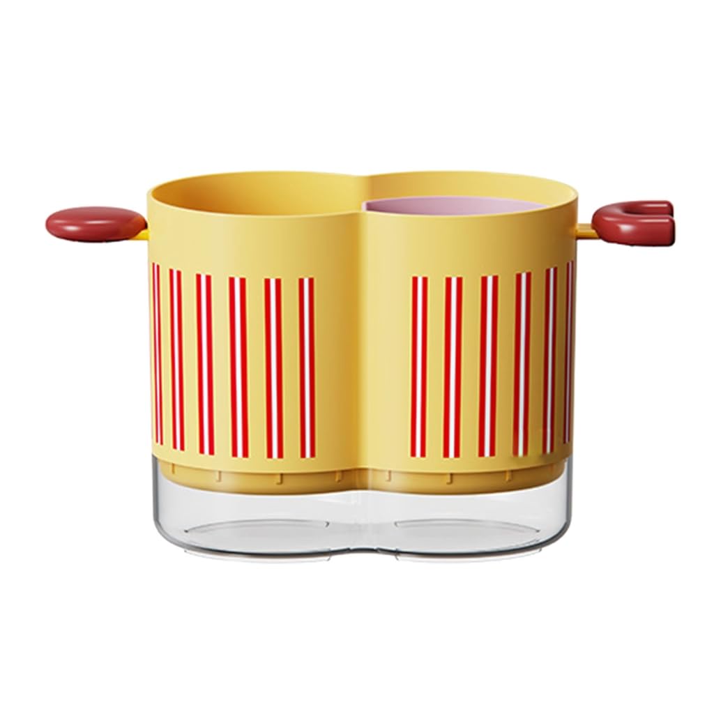 Phoerty Yellow Utensils Holder,Duals Compartment Kitchen Utensils Organiser With Drainage Holes For Tableware Storage 2 Grids Chopstick Cage