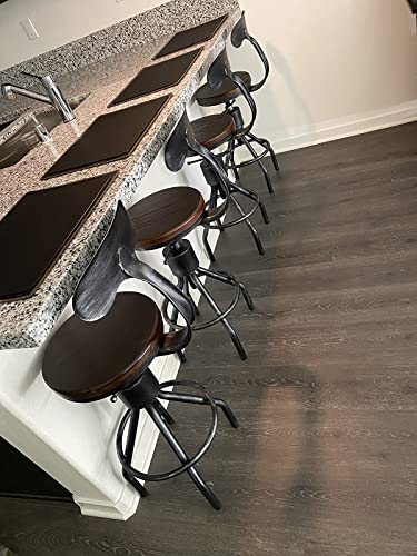 Lokkhan Set Of 2 Industrial Bar Stool-Adjustable Swivel Wood Metal Bar Stool-Counter Height To Extra Tall Farmhouse Bar Stool-24-30 Inch Seat Height-With Backrest #TOP1