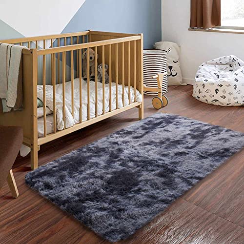 GISIONLARI Teppiche Kleine Schlafzimmer Flauschig Teppich Wohnzimmer Modern Design Hochflor Teppich Rechteck für Wohnzimmer Esszimmer Kinderzimmer Schlafzimmer (Schwarz grau, 60 x 110 cm)