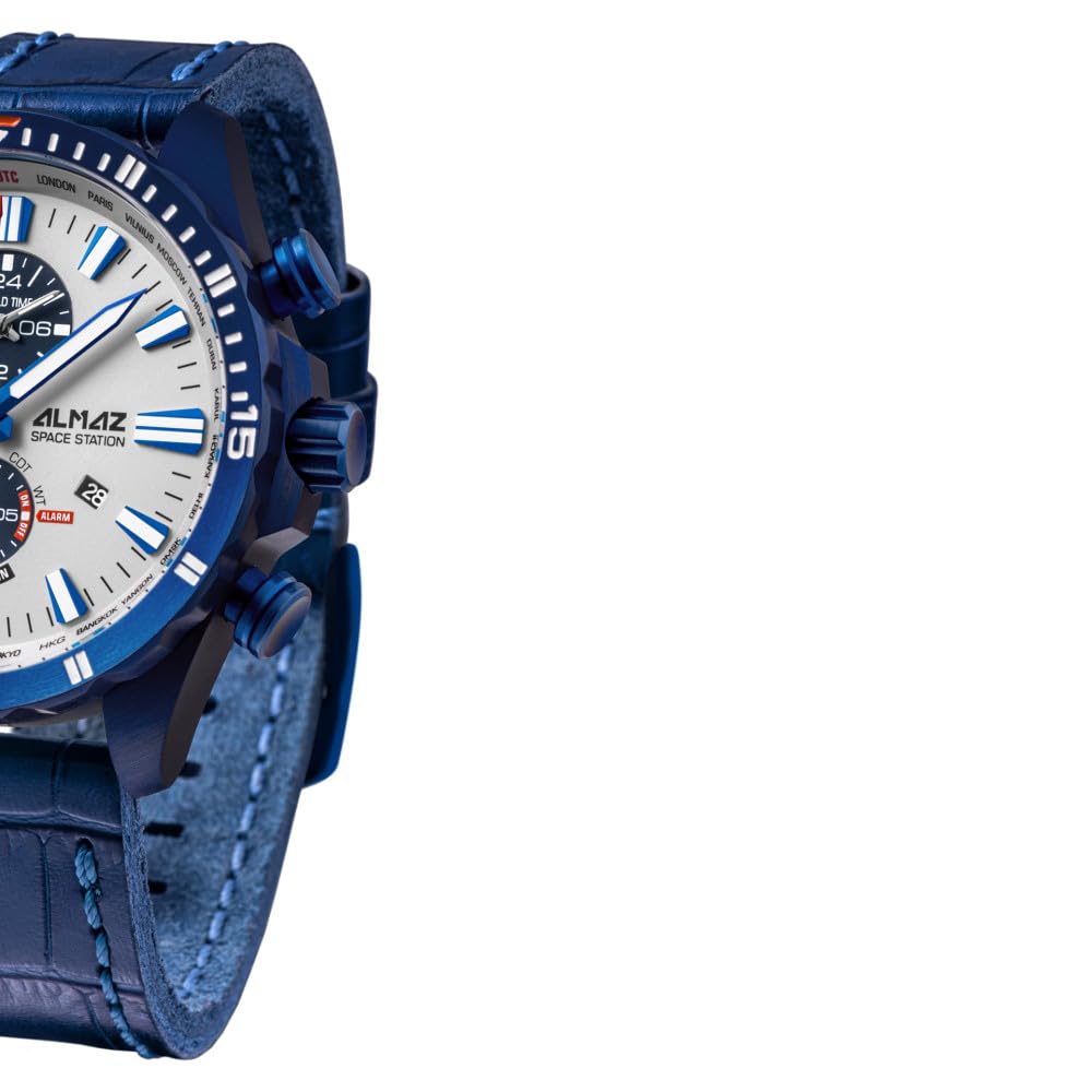 Vostok Europe Almaz Space Station zegarek męski chronograf ze skórzanym paskiem