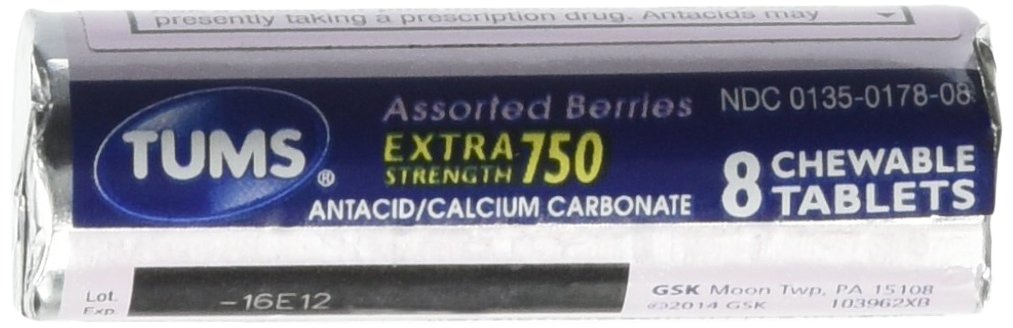 Comprimidos masticables Tums Extra Strength con sabor a frutos rojos, 12 unidades