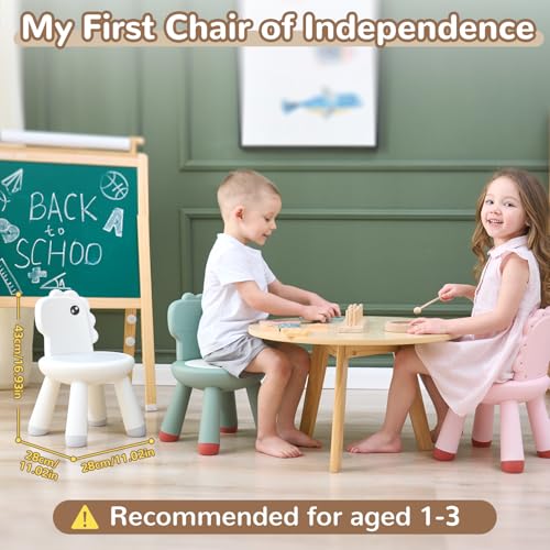 Image of KidBloom Toddler Chair, Plastic Kids Dinosaur Chair, Anti-Slip Toddler Chairs for Table with Dinosaur Backrest, Multi Use Chairs for Kids 1-3, Green