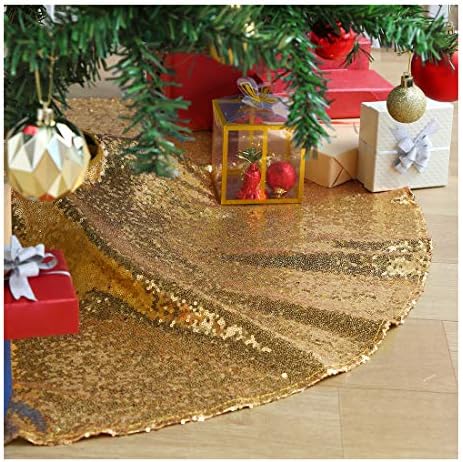 Gold Christmas Tree Skirt 36 Inches Small Glitter Tree Skirts Sequin Tree Mats for Xmas New Year Party 4 Foot Trees Indoor
