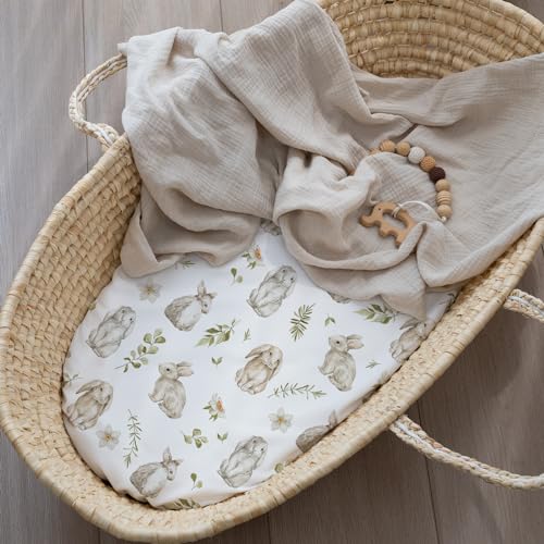 Image of Bassinet Sheets 2-Pack for Newborn Baby Boy and Girl Gender Neutral, Soft Breathable Elastic Sheets, Universal Fit Flexible for Rectangle Round Oval Hourglass Bassinet Mattress /Pad