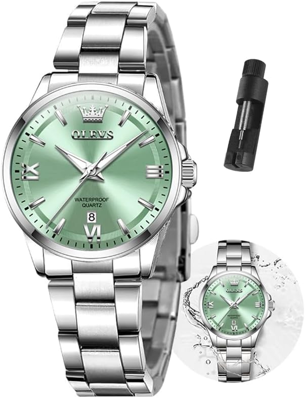 OLEVS Gold Watches for Women Classic Stainless Steel Waterproof Womens Wrist Watch Small Face Ladies Watches with Day Date Analog Quartz Dress Women's Watch Casual Gold Silver Black Dial Female Watch