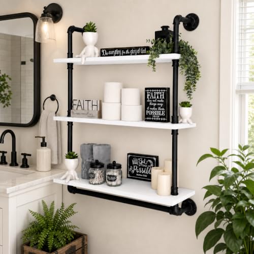 ROGMARS Industrial Pipe Shelving Bathroom Wall Shelves with Towel Bar