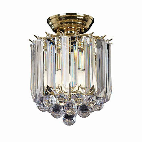 National Lighting SID Decorative Brass Plated Flush Ceiling Pendant Light Chandelier with Clear Droplets