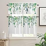 Kitchen Cafe Window Tier Curtains and Valance 3 Pieces Set Country Spring Green Leaves Rod Pocket Wi
