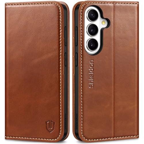 Coque Galaxy S26 Shieldon étui portefeuille cuir véritable 6.3"