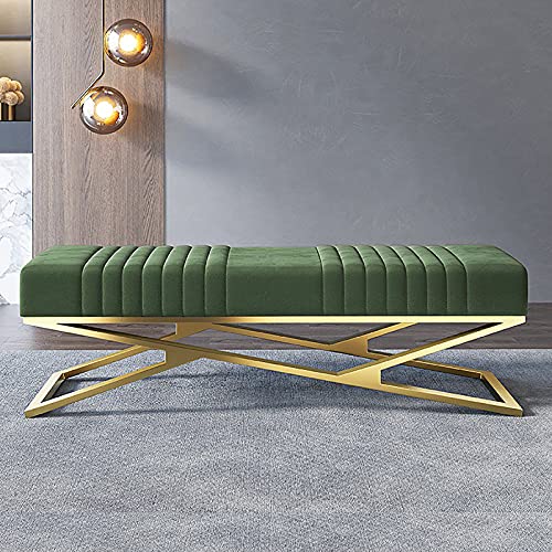 Banc confortable velours vert avec base dorée assise capitonnée - 2