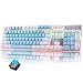 Produktbild Mechanische Gaming Tastatur LED Beleuchtete Gaming Tastatur mit QWERTY US Layout 104-Tasten Blaue Switch Metall Platte Langlebig, Ergonomisch, Wasserdicht Keyboard - Blau-Weiß