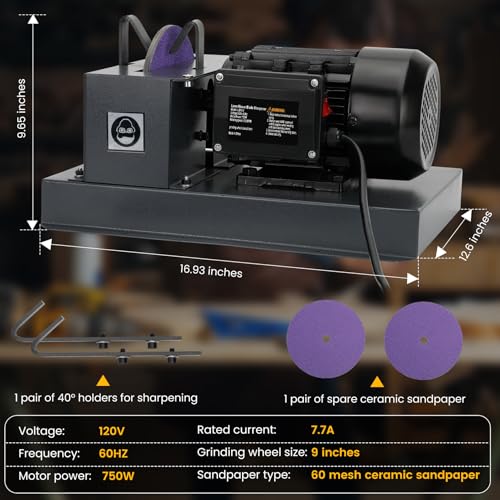 Afilador de cuchillas para cortacésped potente de 1 HP con disco de lija y guías de ángulo 3