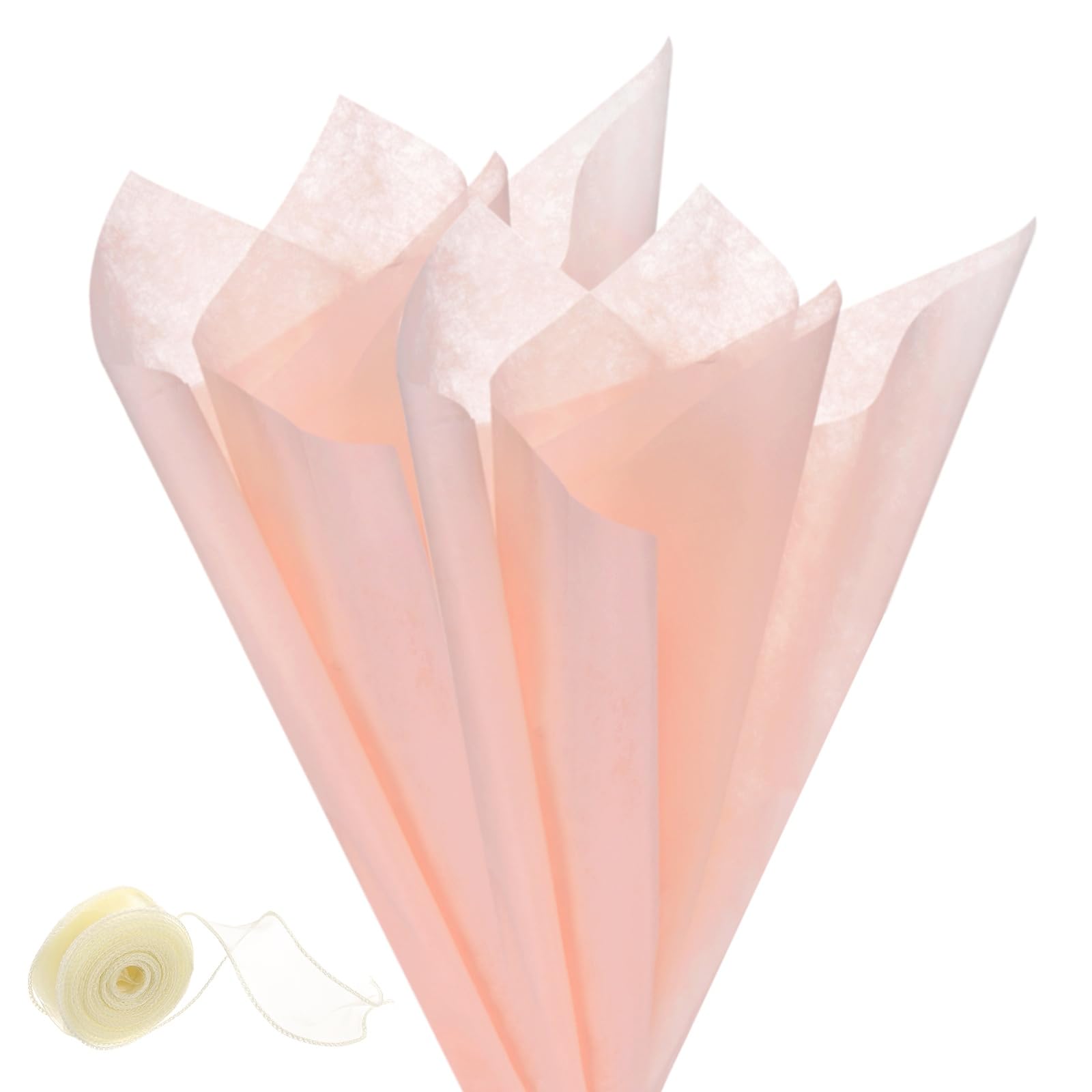 M METERXITY 38Sheets Korean Cotton Flower Wrapping Paper with Ribbon, 12" Milk Cotton Waterproof Floral Bouquet Wrapping Paper for Party/Bouquets/Gift Packaging [Light Pink]