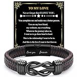 Gifts for Him, Mens Bracelets for Husband Boyfriend with Card, Leather Braided Infinity Knot, Engraved Love You Forever, Valentines Day Christmas Anniversary Birthday Graduation Present (8.5 inch)