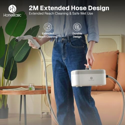Image of HomeBasic Steam Cleaner 1200W | Portable Handheld Steam Cleaning Machine with 850ml Tank, 2M Hose & 5 Brush Attachments | Kitchen Bathroom Tile Grout Car Spot & Deep Cleaner (220V, 50Hz)