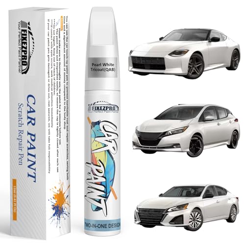 Image of QAB Pearl White Tricoat Touch Up Paint for Nissan, Exact Color Match Car Paint Scratch Repair Remover Pen Kit Fix Vehicle Chips and Automotive Nicks Scuff