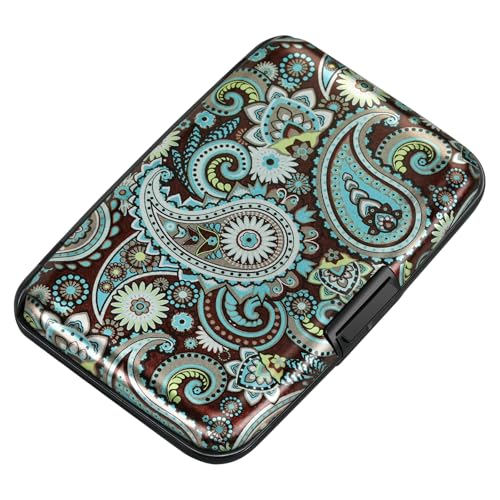 Image of ELFISH Mini RFID Aluminum Wallet Credit Cards Holder Business Card Case Metal ID Case for Men Women (Blue flower)