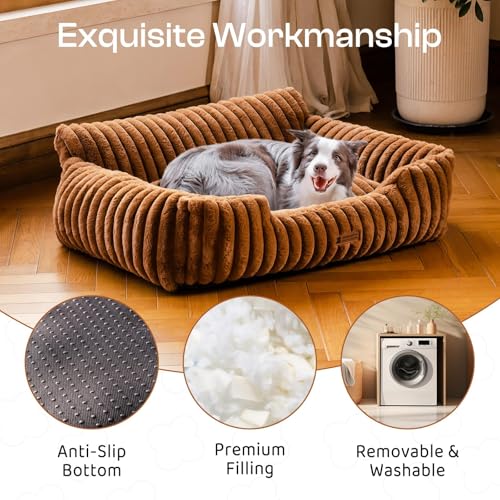MEWOOFUN Hundesofabett - Katzenbetten für Hauskatzen Weich und Flauschig, Katzensofabett Kleines Hundebett für Hunde und Katzen, Beruhigendes Hundebett (Braun, 91x72x30cm)