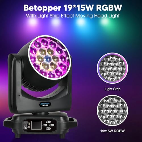 BETOPPER Moving Head Light,19x15W RGBW with Light Strip Effect Moving Head Stage Spotlight,Lightweight Disco DJLight for Party Wedding Club Bars Show（2） by Betopper - Image 3
