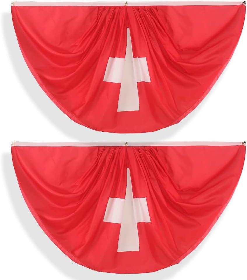 Switzerland Swiss Pleated Fan Flag Bunting 3 x 6 Ft Switzerland Pleated 2 Pcs Fan Flag Banner Indoor/Outdoor/Front Porch Decorations