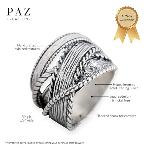 Paz Creations 925 Sterling Silver Wrapped Band Ring, Spiral Statement Rings For Women, Street Style Jewelry, Gift Ready For Her, Size 9 #TOP2