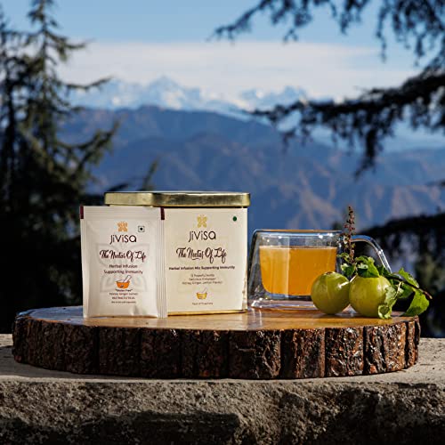 Image of JiViSa The Nectar of Life Herbal Infusion Mix - 13 Powerful Herbs with Honey, Ginger & Lemon Flavour | Immunity Booster Kadha Tea Mix | Sugar-Free Diabetic Friendly Herbal Drink (75 g Tin Pack)
