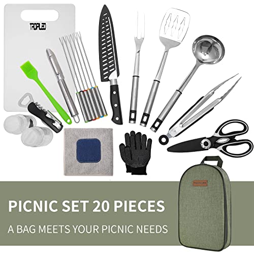 Camp Kitchen Cooking Utensil Set,20 Piece Portable Outdoor Cooking And Grilling Stainless Steel Utensils, Camping Cooking Accessories, Organizer Travel Cookware Set,For Backpacking, Bbq, Travel, Rv #TOP6