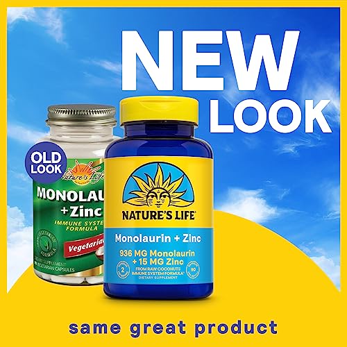 Nature's Life Monolaurin + Zinc 1000 Mg | Immune System Support Supplement With 15 Mg Zinc | Vegetarian | 90Ct, 45 Serv. #TOP1