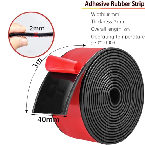 Nuyoah Neopren Gummistreifen Selbstklebend Neopren Gummimatte Gummiplatte für Bodenbeläge Schutz Isolation Anti-Vibration Anti-Rutsch (40mm(B) x2mm(D) x3m(L))