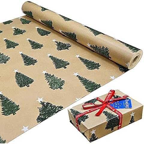 16m Kraft Green Tree Wrapping Paper Roll Cover