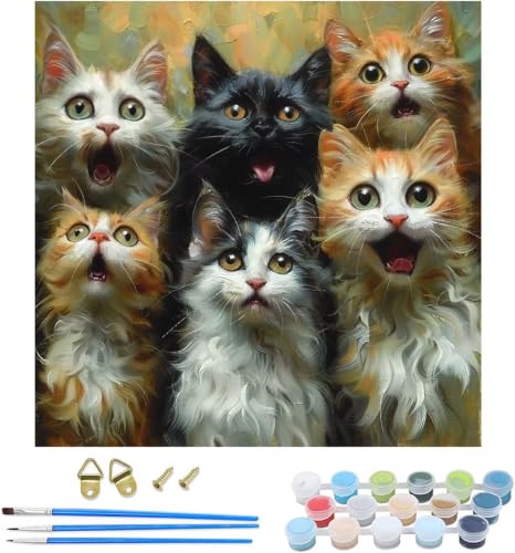 DIY manualidades adultos paint by numbers adult gato lindo con pinceles