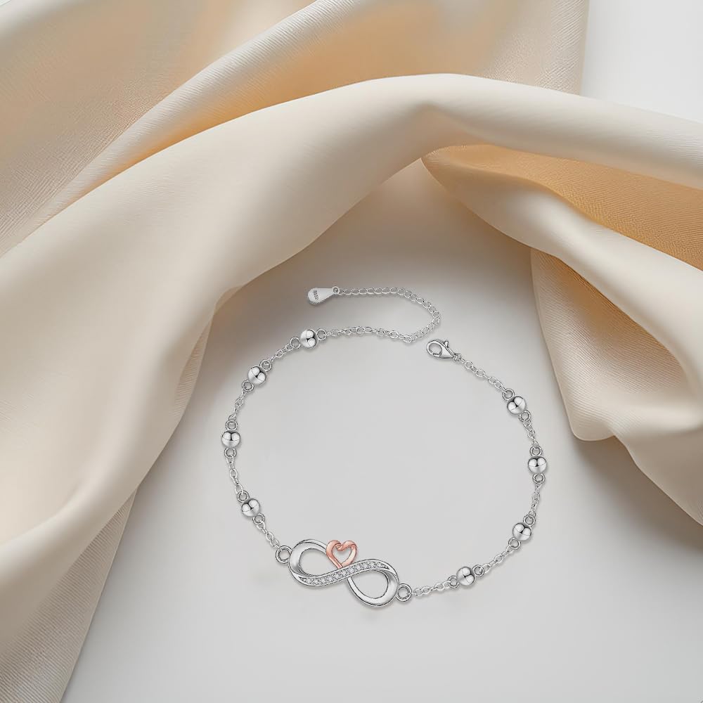 Beaded Infinity Ankle Bracelets for Women 925 Sterling Silver Infinity Anklet Jewelry Heart Anklets Mother's Day Gifts for Women Mother - Image 2