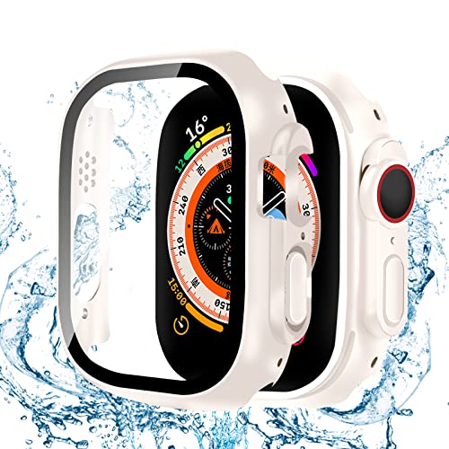 YUGYUG 対応 アップルウォッチ カバー Ultra 3/2/1 アップルウォッチ ケース PC素材 IP68 防水 3D直角エッジデザイン Apple Watch ケース ガラスフィルム 一体型 日本旭硝子材 二重構造 Apple Watch カバー