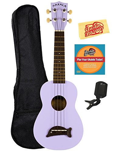 Kala MK-SD-PL Makala Dolphin Soprano Ukulele - Purple Bundle with Gig Bag, Tuner, Austin Bazaar Instructional DVD, and Polishing Cloth