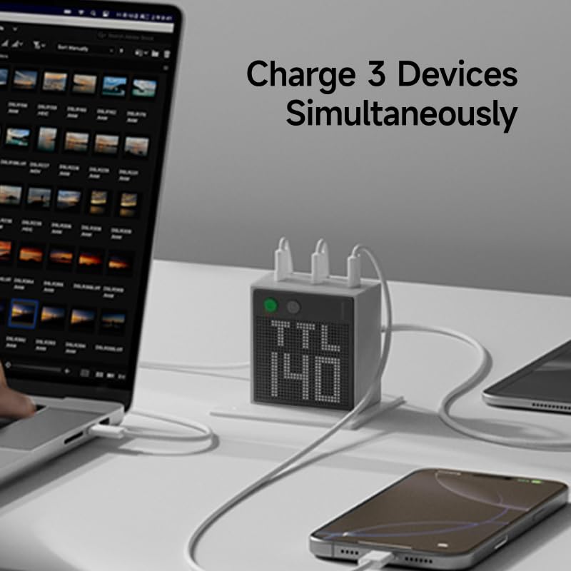 Image of SHARGE Pixel 140 Laptop Charger 140W USB C GaN Charger 3-Port with Smart Dot-Matrix Display PD3.1 Fast Charging for MacBook Pro, iPhone 17 Galaxy S26 (Black)