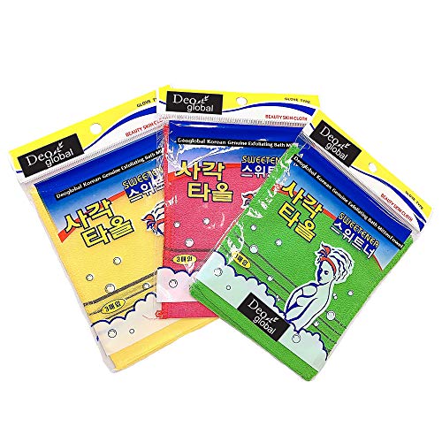 Korean Genuine Exfoliating Bath Mitten Bath Washcloth Towel Named Italy Towel Body Scrub Washcloth, 3pcs with 3colors, Total 9pcs Set