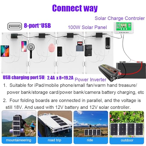 Zestaw monokrystalicznych paneli słonecznych 100 W z falownikiem 12000 W i kontrolerem 50 A – rozwiązanie zasilania off-grid do kampera, samochodu, kampera, użytku na zewnątrz (12 V do 220 V)