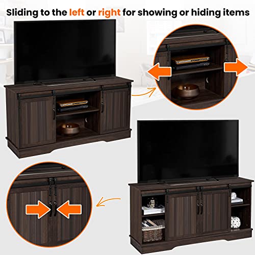 Yaheetech Tv Stand For Tvs Up To 65" With Sliding Barn Door, 58'' Farmhouse Media Entertainment Center Storage Tv Console Table With Adjustable Shelves For Living Room, Dark Walnut #TOP5