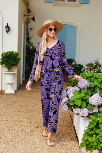 Image of Ekouaer Pajamas for Women Set Long Sleeve Pleated Top and Pants Loungewear