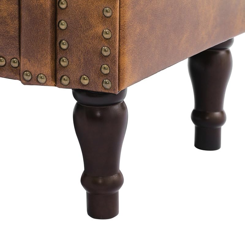 Image of 3-Seater Upholstered Ottoman Bench with Storage | Caramel |62.4 x 20.1 x 20.7 Inch| Elegant Multi-Purpose with 6-Inch Wooden Legs for Living Room, Bedroom, Entryway