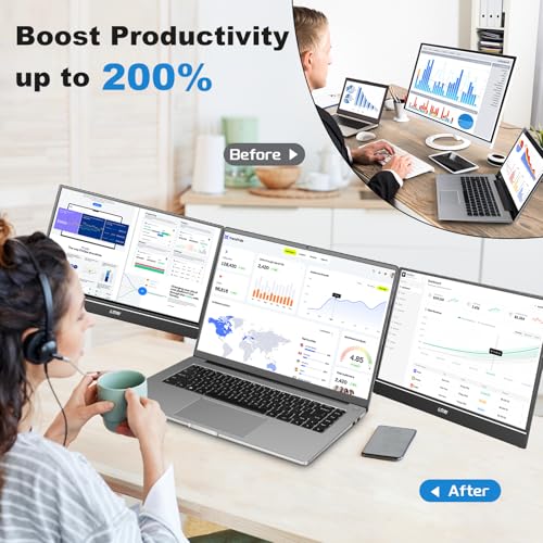 Image of G-STORY Triple Laptop Screen Extender, 14 inch FHD 1080P Portable Laptop Extended Monitor, One Cable Connect Dual Screen Monitor (Without Fan Dual Screen)