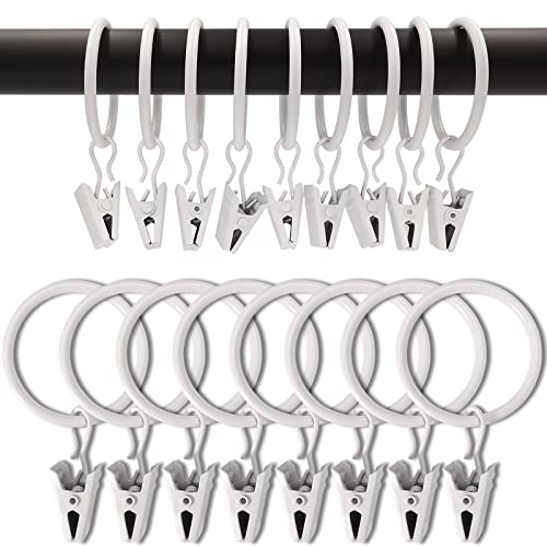 Image of WeeksEight 100 Pack White Curtain Rings with Clips, Curtain Hooks Hangers Clip Rings for Hanging Drapes Bows Hat, Drapery Rings 1.26 in I D, Fits up to 1 in Diameter Curtain Rod.