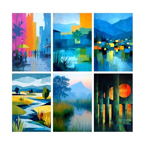 Image of SiddArtify Abstract Landscape Wall Art Prints Set - Modern Art Poster Decor for Living Room Bedroom Office - 8x12 Sticker Pack of 6