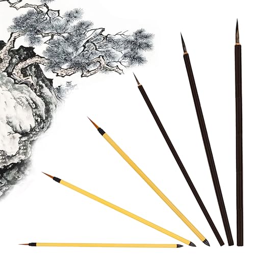 XCSJ 6 Pcs Pincel De Escritura Paraprofessional Caligrafia Kanji Dibujos Sumi Japanese, Plumín Fino,Pincel De Caligrafía Tradicional para Caligrafía, Pintura, Estudiantes y Principiantes (A)